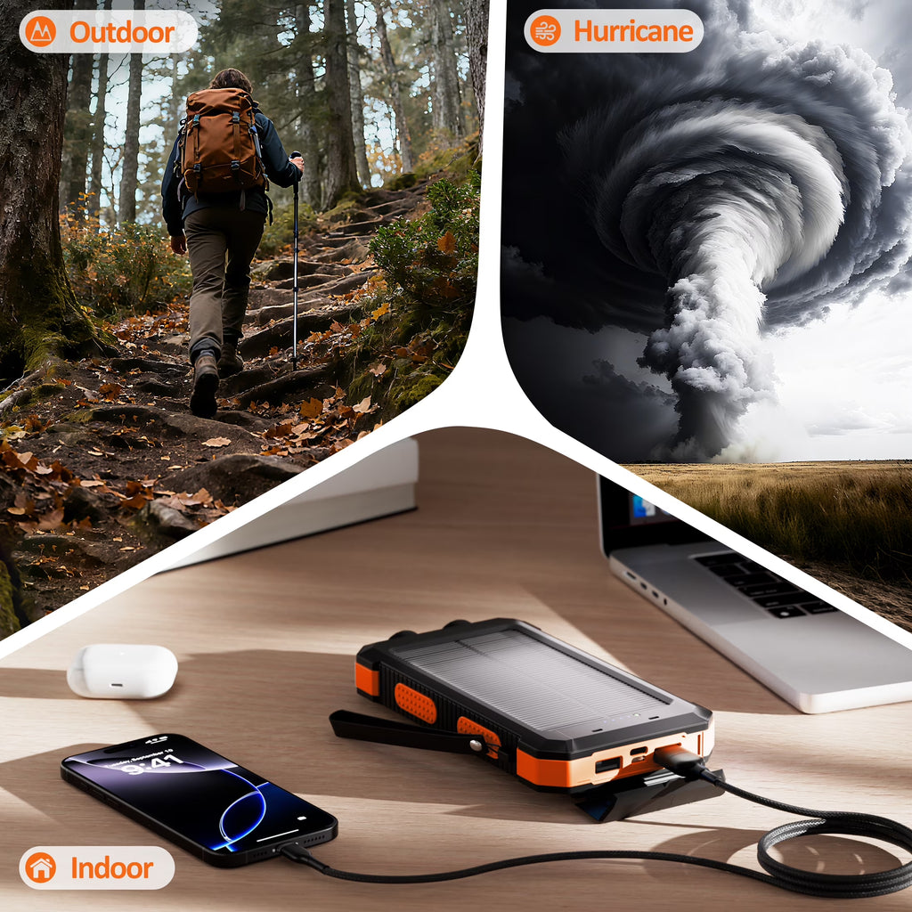 30,000mAh Solar Power Bank for iPhone 17 - 12W Portable Charger for Outdoor Camping and Hiking (Orange)