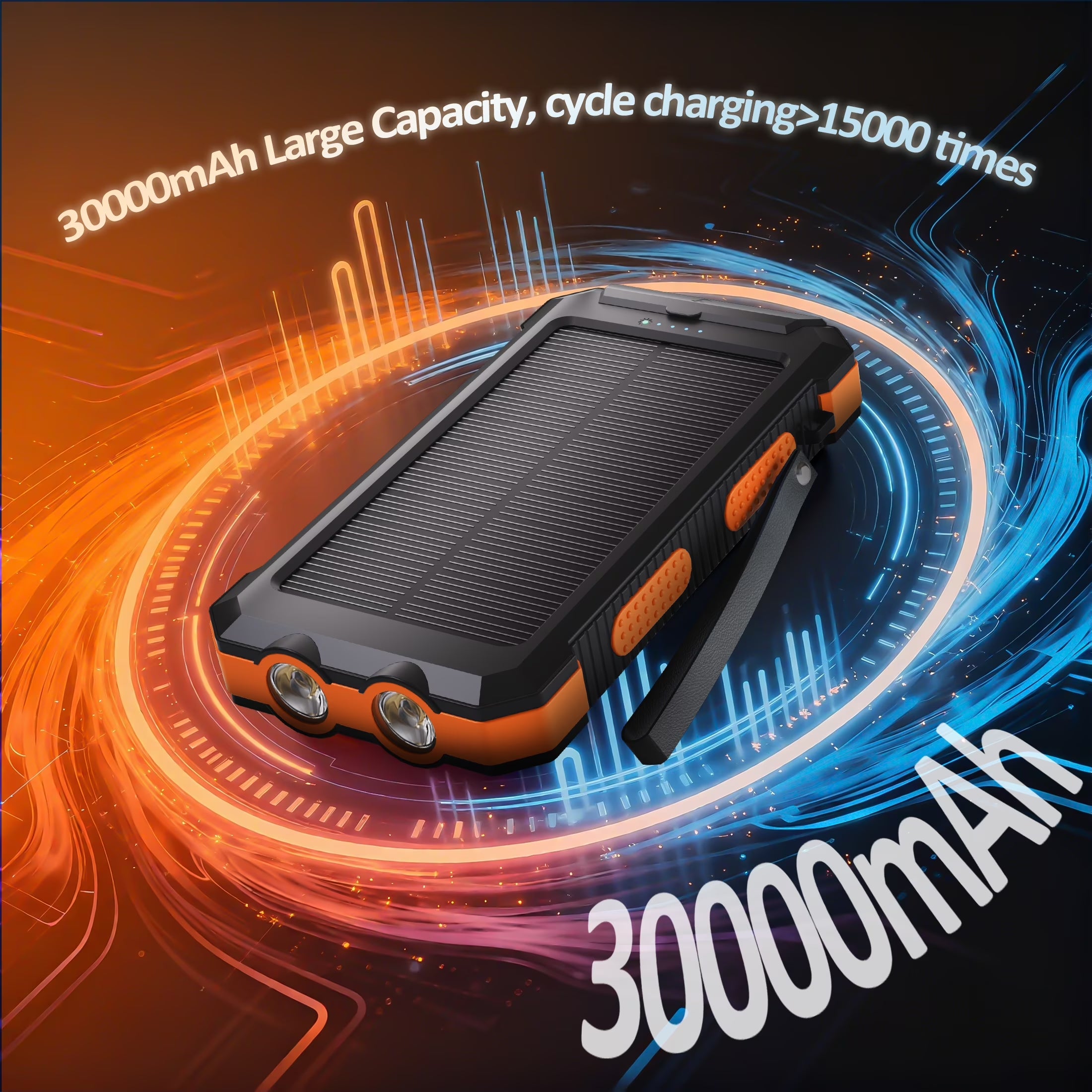 30,000mAh Solar Power Bank for iPhone 17 - 12W Portable Charger for Outdoor Camping and Hiking (Orange)