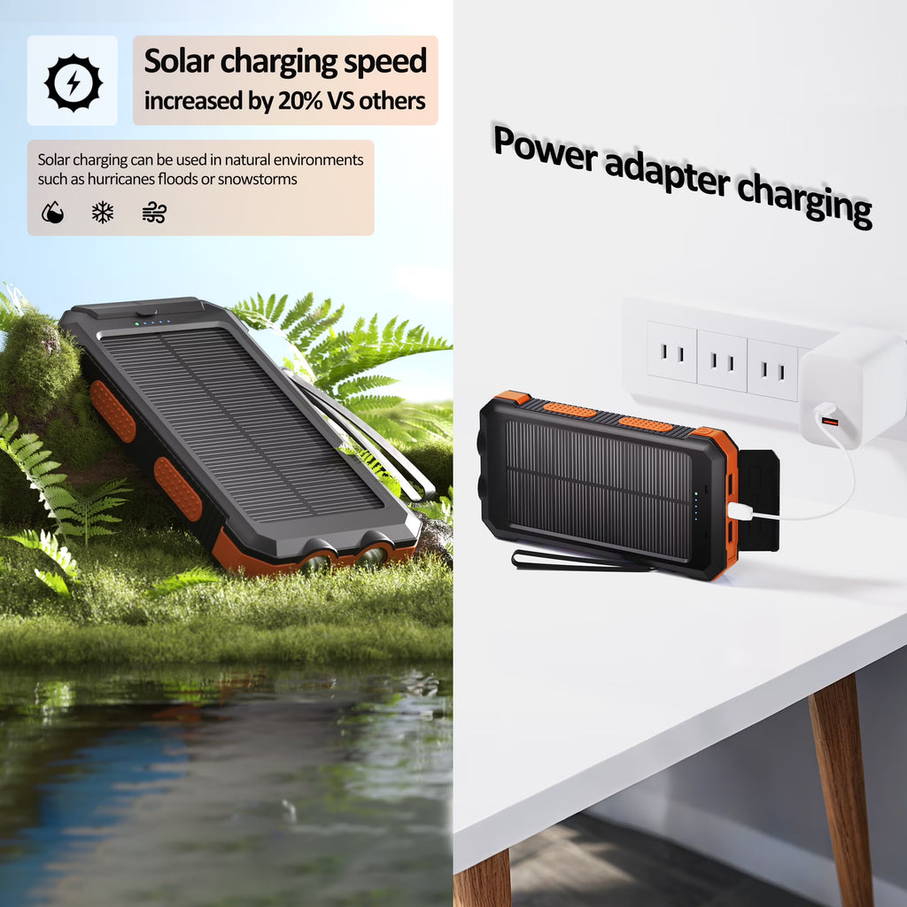 30,000mAh Solar Power Bank for iPhone 17 - 12W Portable Charger for Outdoor Camping and Hiking (Orange)