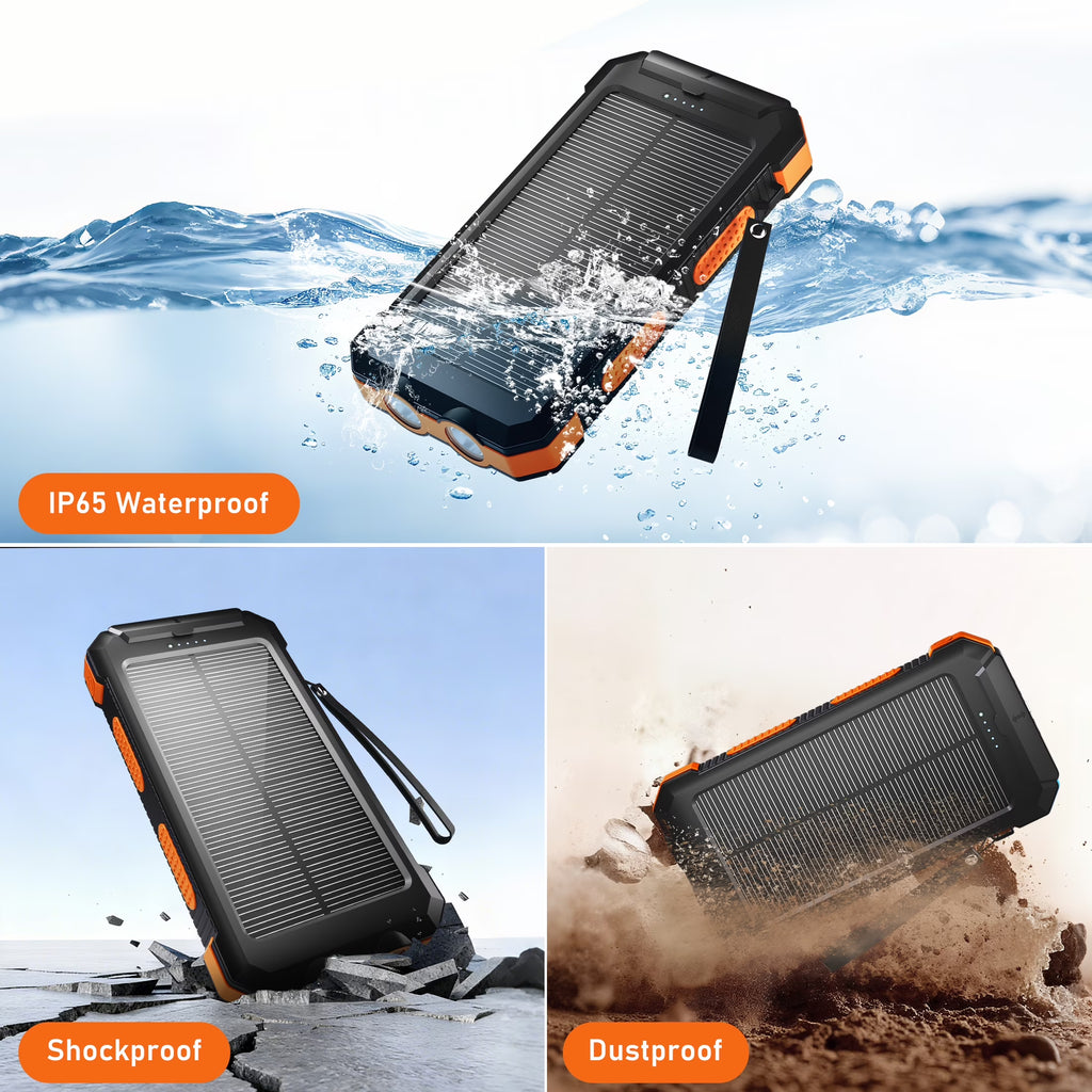 30,000mAh Solar Power Bank for iPhone 17 - 12W Portable Charger for Outdoor Camping and Hiking (Orange)