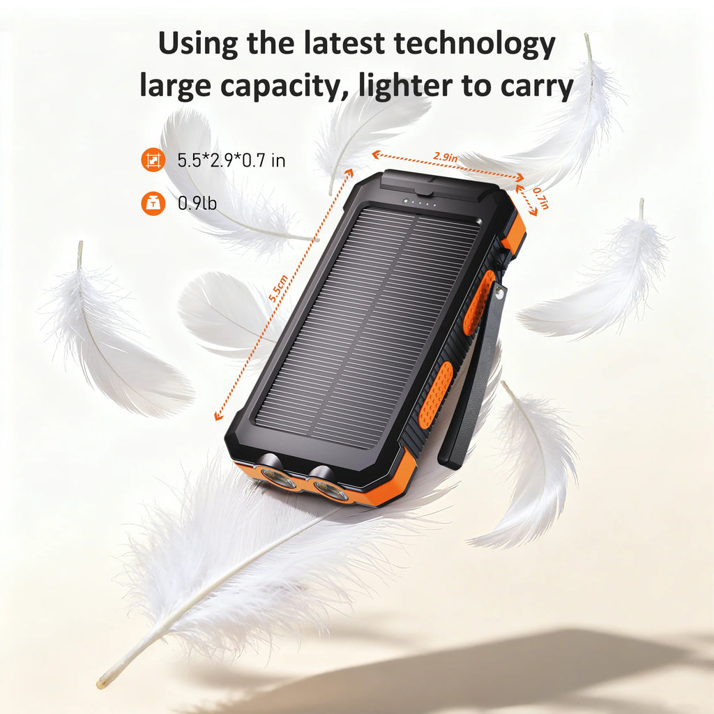 30,000mAh Solar Power Bank for iPhone 17 - 12W Portable Charger for Outdoor Camping and Hiking (Orange)